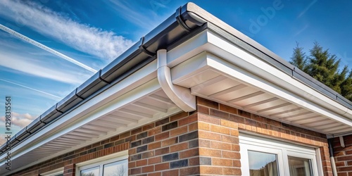 Modern Home Exterior Detail Crisp White Fascia and Dark Gutter System on Brick Wall