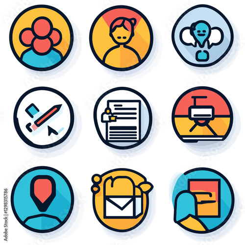 Business Concept Icons Representing Teamwork Communication and Creativity