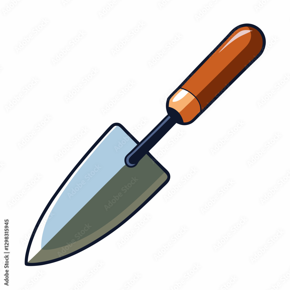 Trowel icon with a wooden handle on a white background Trowel icon with a wooden handle on a white background