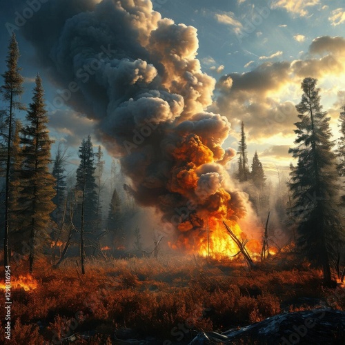 Burning forest on fire, disaster Generated AI