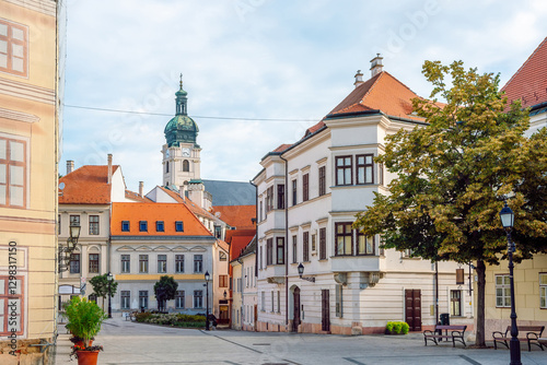 Fényképezés Historic center of Gyor, picturesque streets and colorful houses with red tiled roofs, Central Europe, Hungary
