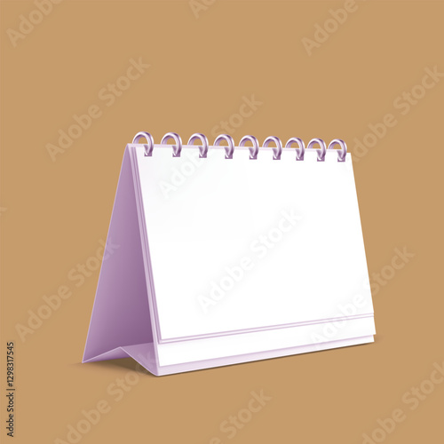 Blank white calendar with ring binding on a brown background. Simple, 3D illustration.