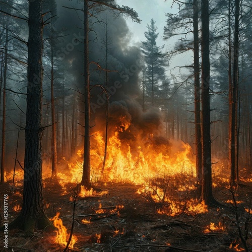 Burning forest on fire, disaster Generated AI