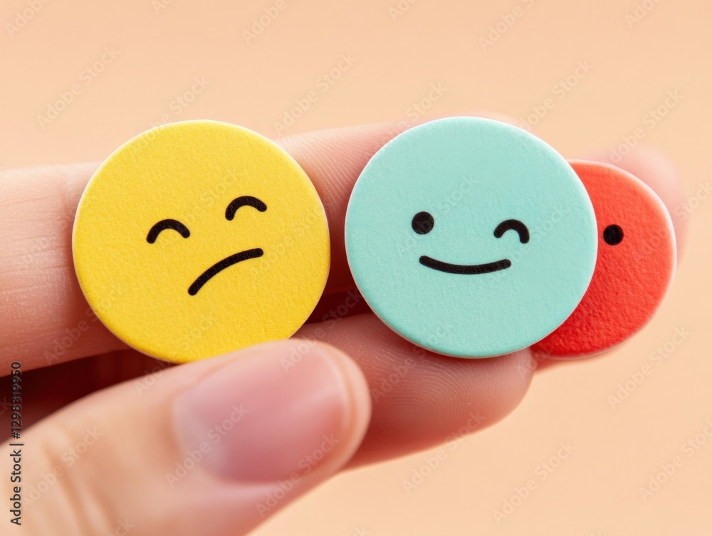 mood expression faces in hand: customer feedback mood expression faces in hand: customer feedback