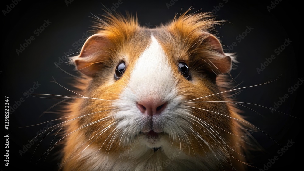 Close-up Portrait of an Adorable Long-haired Guinea Pig with Striking Brown and White Fur Close-up Portrait of an Adorable Long-haired Guinea Pig with Striking Brown and White Fur