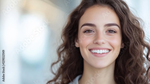 Portrait of a Smiling Young Woman with Curly Hair