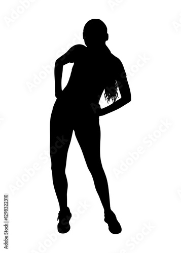 Silhouette of athletic woman posing with hands on her hips, isolated on white background. Vector illustration