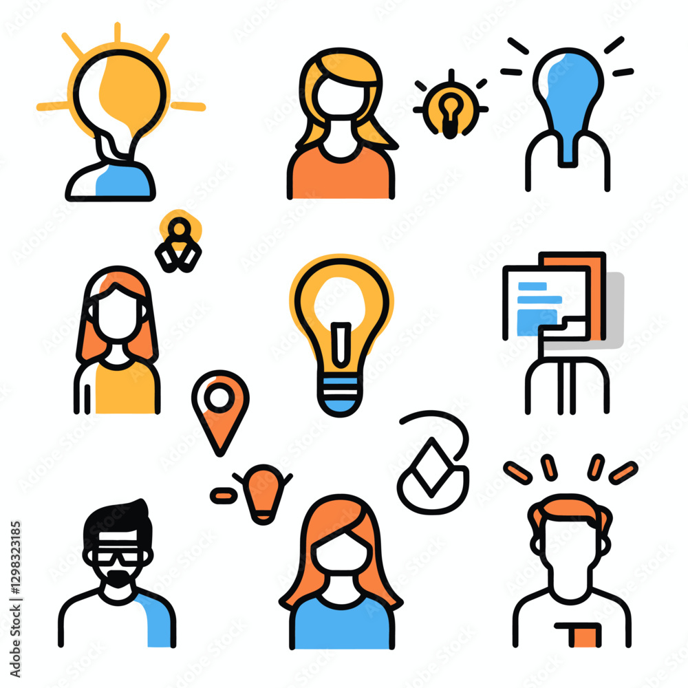 Idea Generation Teamwork Creativity Concept Illustration with Lightbulbs