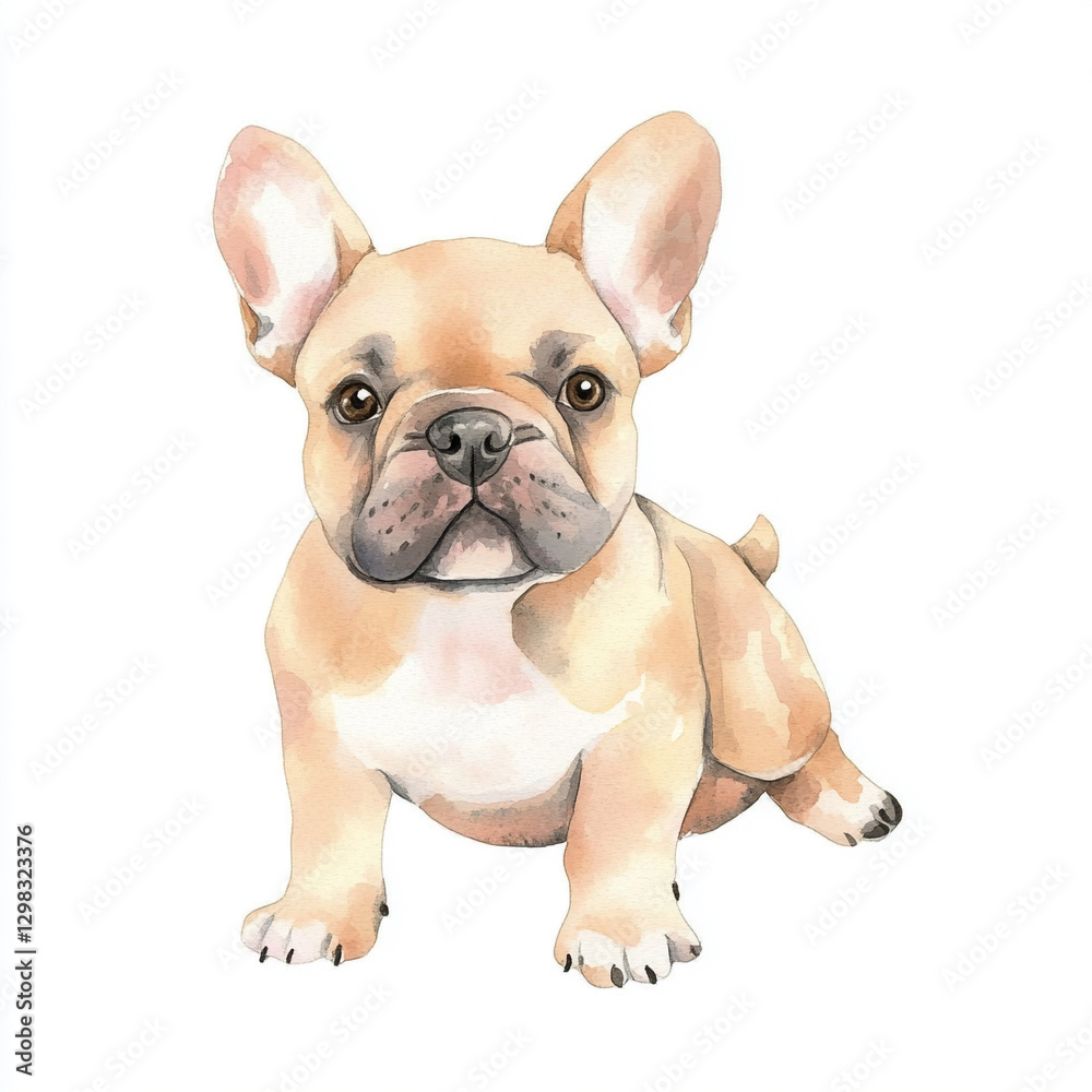 Fototapeta premium Cute Minimal Isolated Watercolor of a French Bulldog Perfect for Pet Lovers Art Enthusiasts and Home Decor Showcasing the Adorable Features of This Beloved Breed