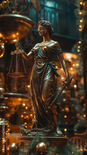 Bronze Justice Statue in Ornate Setting