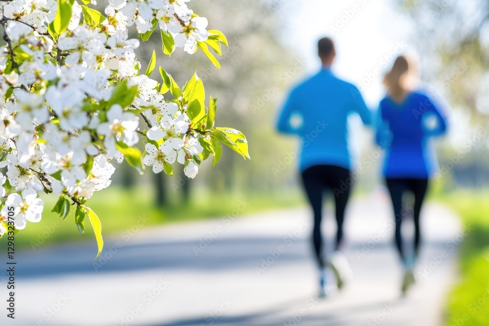 Jogging Duo In A Vibrant Floral Environment Jogging Duo In A Vibrant Floral Environment