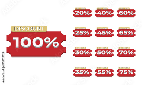 Set of Flat Discount Voucher Labels and Sale Banners in 3D style. Vector Illustrations.