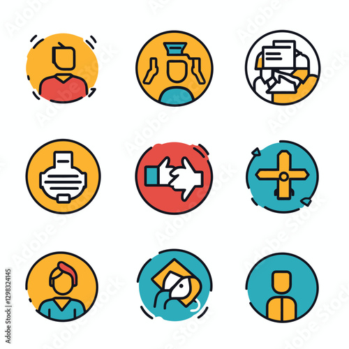 Teamwork and support icons depicting teamwork, support, and connection.