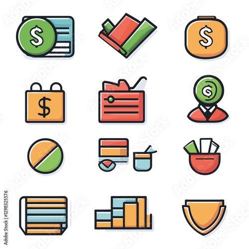 Money management icons illustrating finance strategy, growth, and security