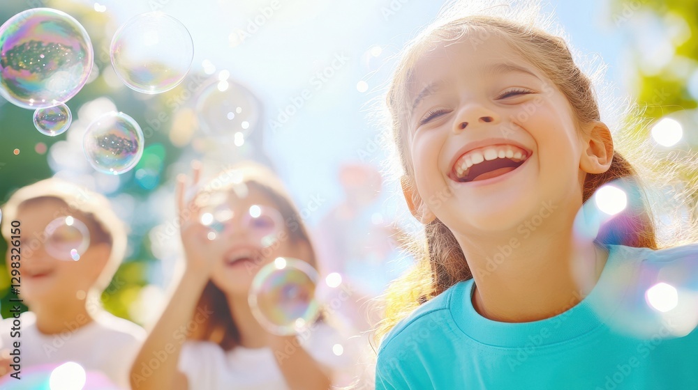 Laughing Children Surrounded By Enchanting Bubbles Laughing Children Surrounded By Enchanting Bubbles