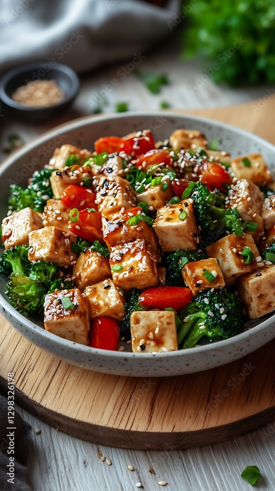 Tofu stir-fry with broccoli and cherry tomatoes Tofu stir-fry with broccoli and cherry tomatoes
