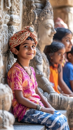 Child smiles in temple