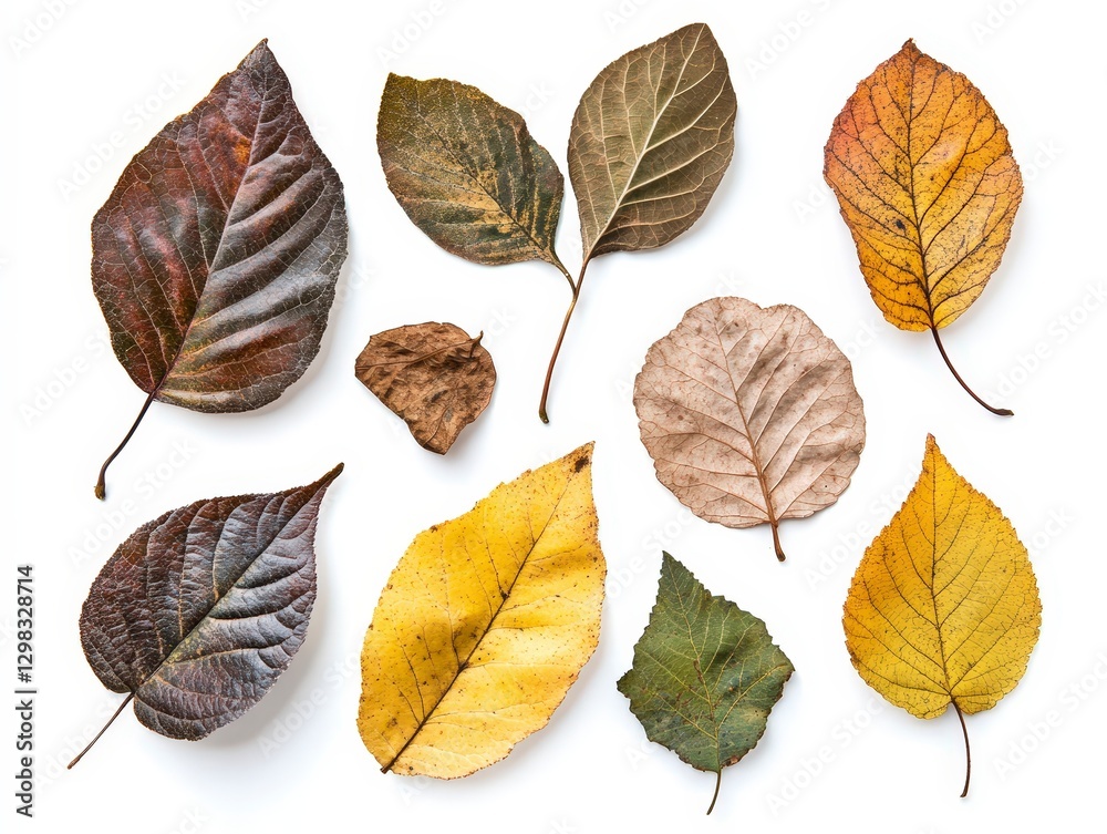 Obraz premium Collection of Colorful Autumn Leaves on White Background