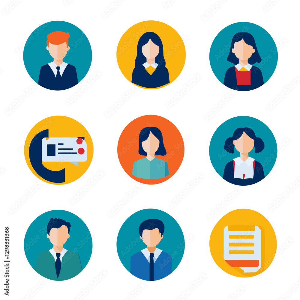 Diverse Team Avatar Icons, Business Professionals, Contacts, and Documents Diverse Team Avatar Icons, Business Professionals, Contacts, and Documents