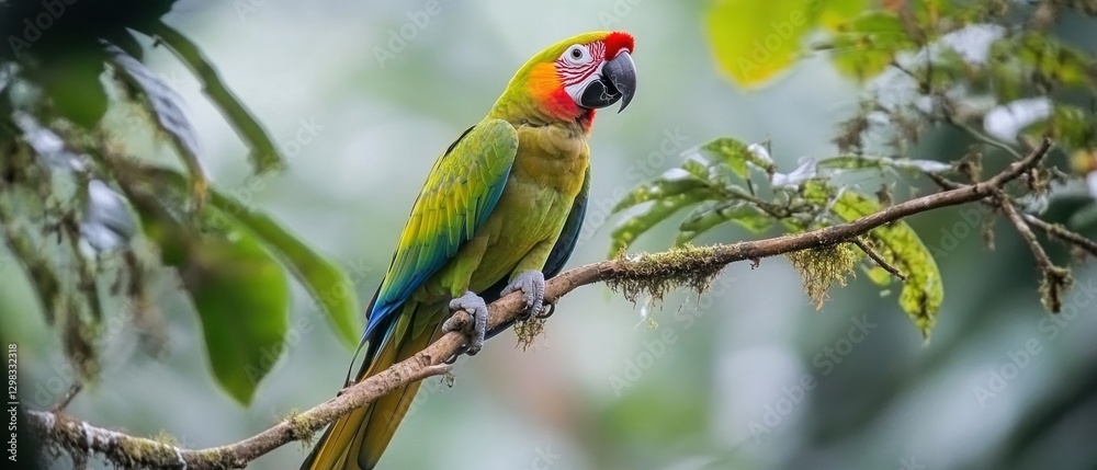 Green-winged Macaw Perched on a Branch in a Forest Green-winged Macaw Perched on a Branch in a Forest