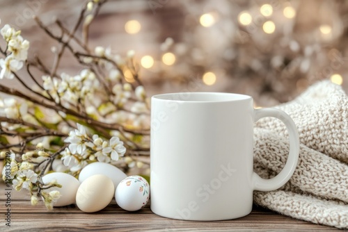 Wallpaper Mural Mockup of white ceramic mug on wooden surface with easter decor Torontodigital.ca