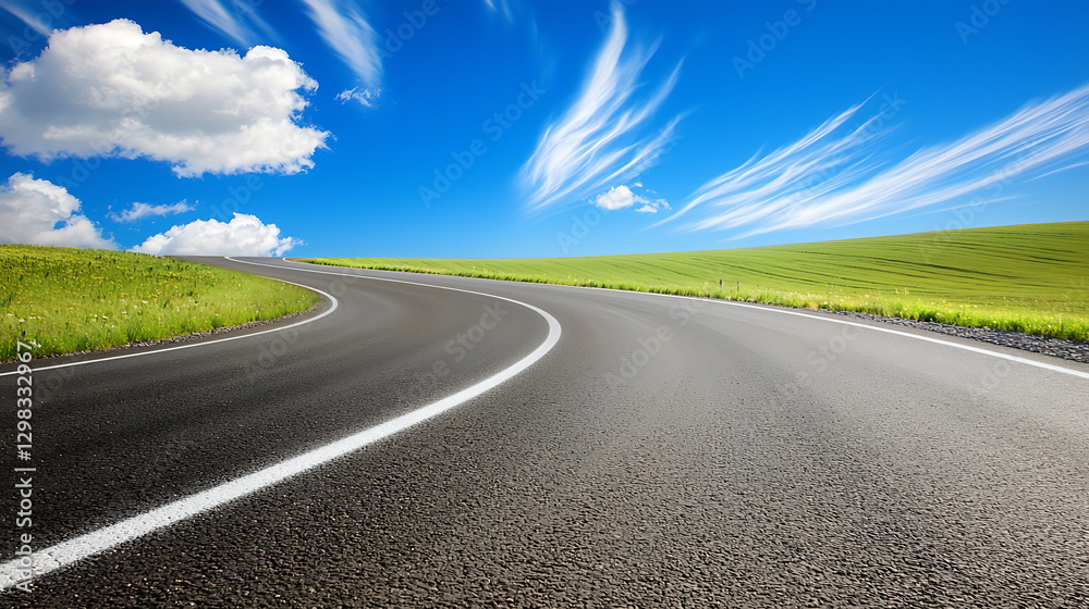 A road with a white line and a blue sky in the background A road with a white line and a blue sky in the background