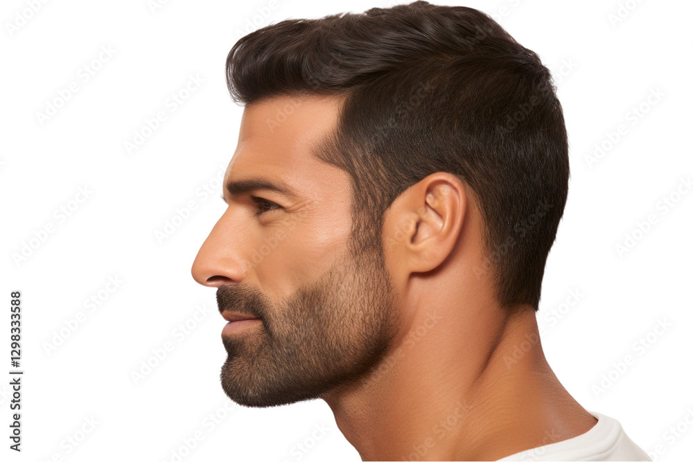 Fototapeta premium Man Looking Over Shoulder Isolated on Transparent Background