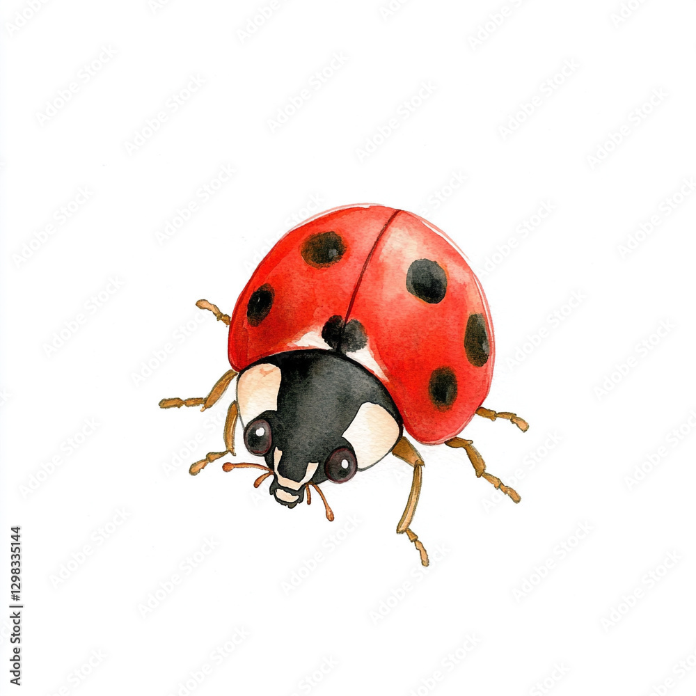 Fototapeta premium Crawling Red Ladybug Minimal Isolated Watercolor Art with Delicate Details and Soft Hues Perfect for Nature Lovers Insect Enthusiasts and Artistic Decor in a Serene Setting
