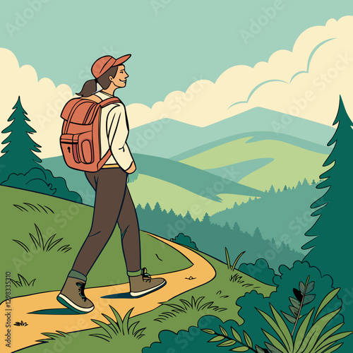 Person hiking with a scenic view in the background