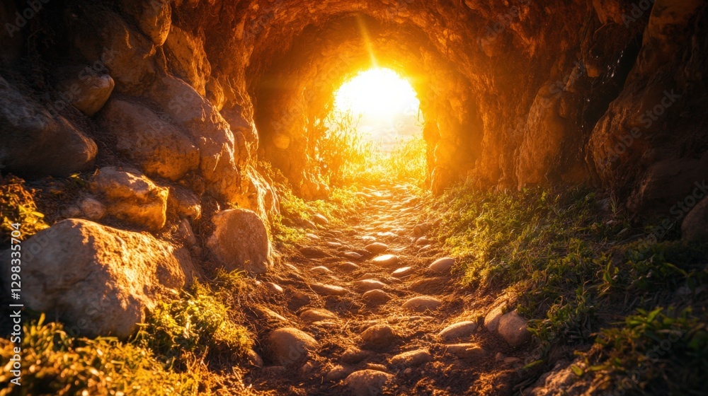 Empty Tomb of Jesus Christ Illuminated by Sunlight, Showcasing Hope and Resurrection Empty Tomb of Jesus Christ Illuminated by Sunlight, Showcasing Hope and Resurrection