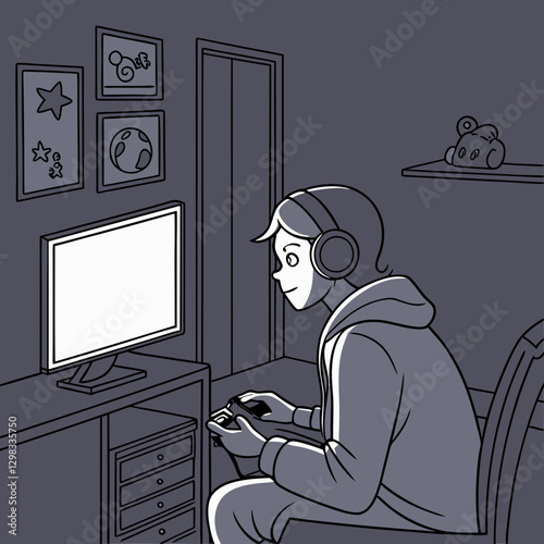Person playing video games in a dark room