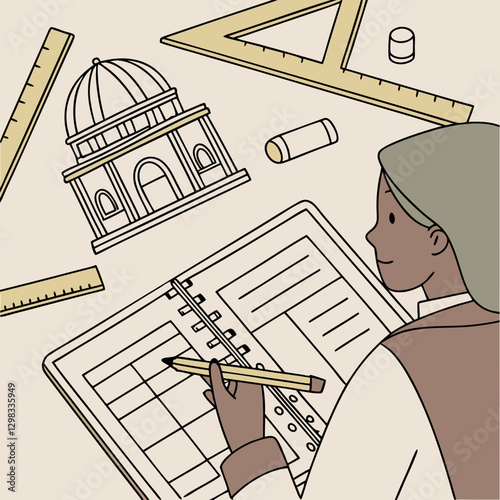 Person Sketching Architecture In A Notebook