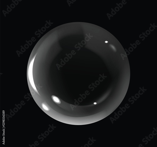 Monochrome sphere on dark backdrop. Glossy surface with light reflections. Minimalist.