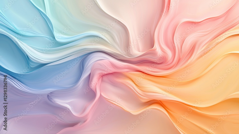 Fototapeta premium Abstract swirl pattern with pastel hues of blue, pink, and orange creating a soothing, fluid texture.