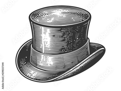 classic top hat, featuring detailed engraving lines and a traditional design sketch engraving generative ai fictional character vector illustration. Scratch board imitation. Black and white image.