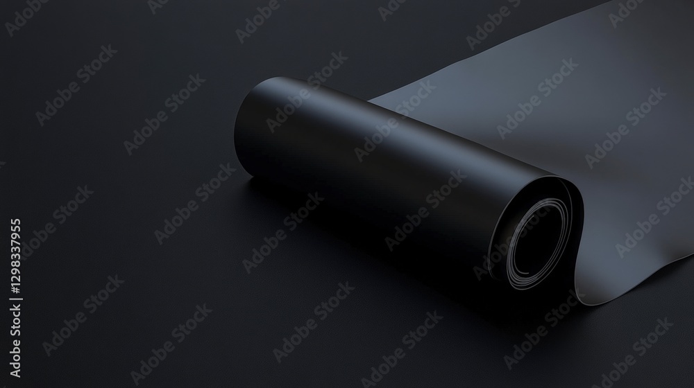 Black Roll of Paper on Dark Background with Smooth Texture Black Roll of Paper on Dark Background with Smooth Texture