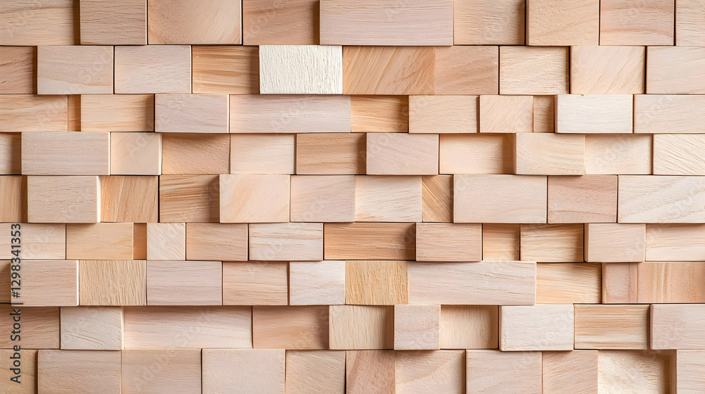 Naklejka premium Abstract Textured Wooden Wall With Dimensional Rectangular Blocks In Brown Tones