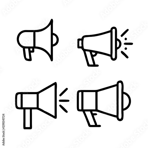 Megaphone icons set. Loudspeaker megaphone vector icons. Advertising concept. Megaphone icon, loud speaker icon. Set of announcement icons. Advertising and business promotion symbol