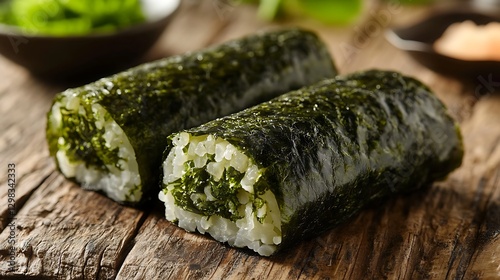 Seaweed Sushi Rolls on Wooden Table