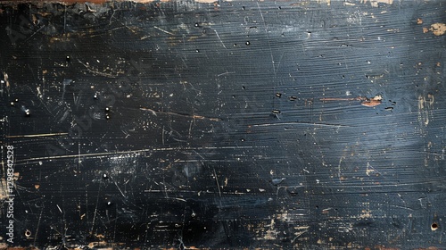 A weathered, black painted wood surface with scratches and blemishes.