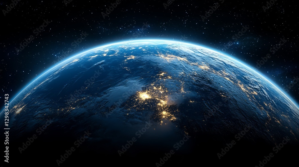 Obraz premium A glowing Earth with dynamic light beams representing interconnectivity in space