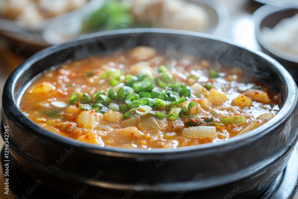 Traditional miso soup with tofu and green onions Traditional miso soup with tofu and green onions
