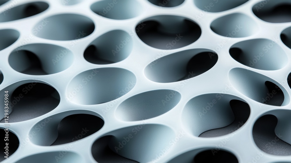 A close-up view of a textured, light blue surface with a repeating pattern of oval shapes.