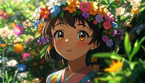 Flower Crown Girl in Garden