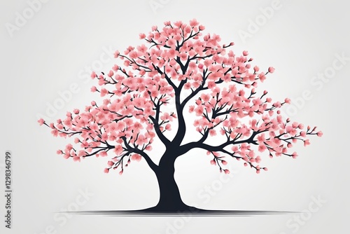 a close up of a tree with pink flowers on a white background