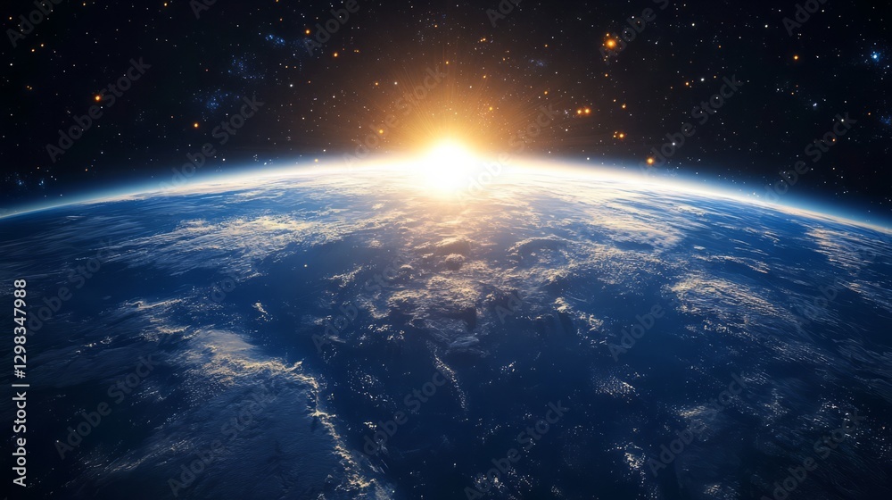 The Earth encircled by layers of radiant, abstract light grids in the cosmos The Earth encircled by layers of radiant, abstract light grids in the cosmos