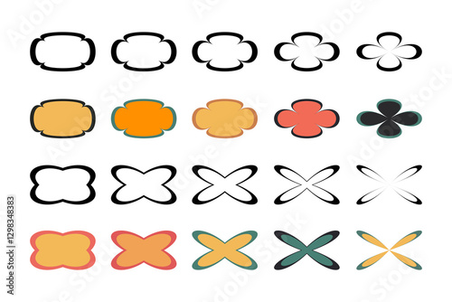 Abstract Floral and Geometric Shapes Vector Set Decorative Silhouettes and color Icons art illustration.