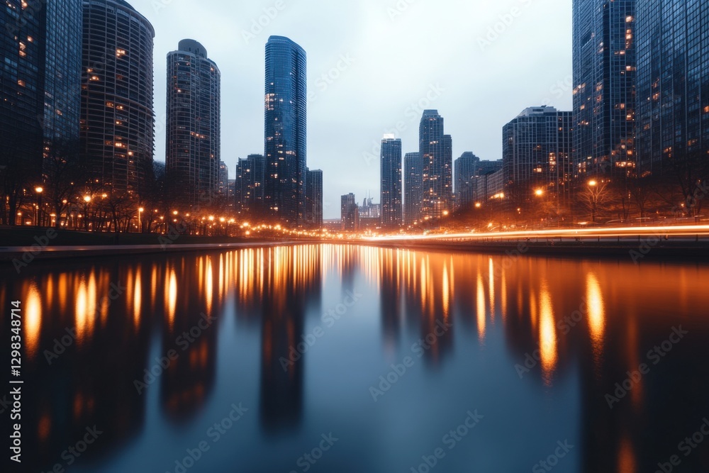 Obraz premium City skyline reflection at night