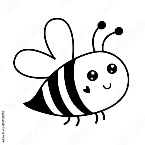 Black and white bee clipart. Cute character in cartoon flat style. Hand draw vector illustration