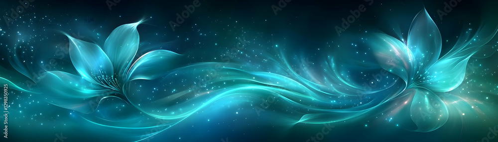 Fototapeta premium Glowing Teal Floral Abstract Background